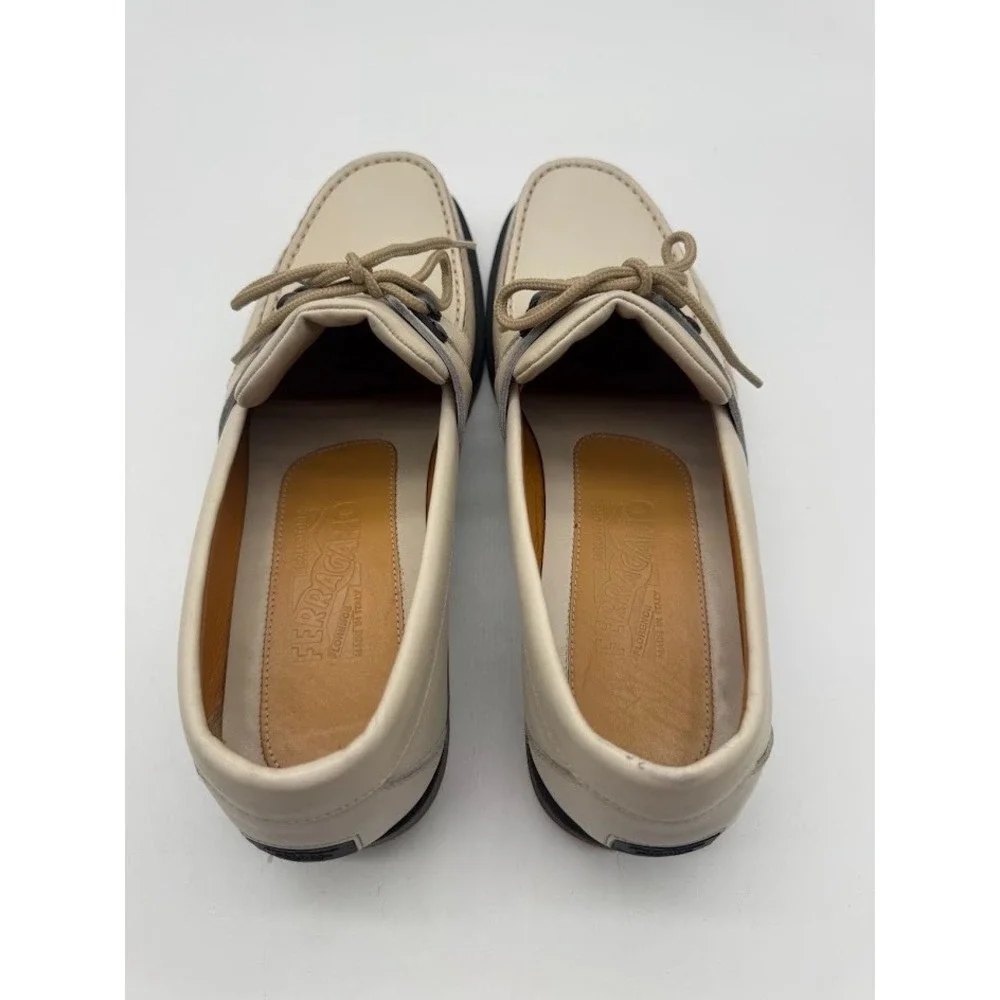 Salvatore Ferragamo Sport Mens UR40900 D 8 Off White Leather Boat Shoes Italy